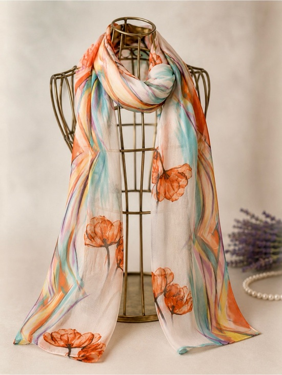 Accessories - Sheer Silk Feel Floral Scarf